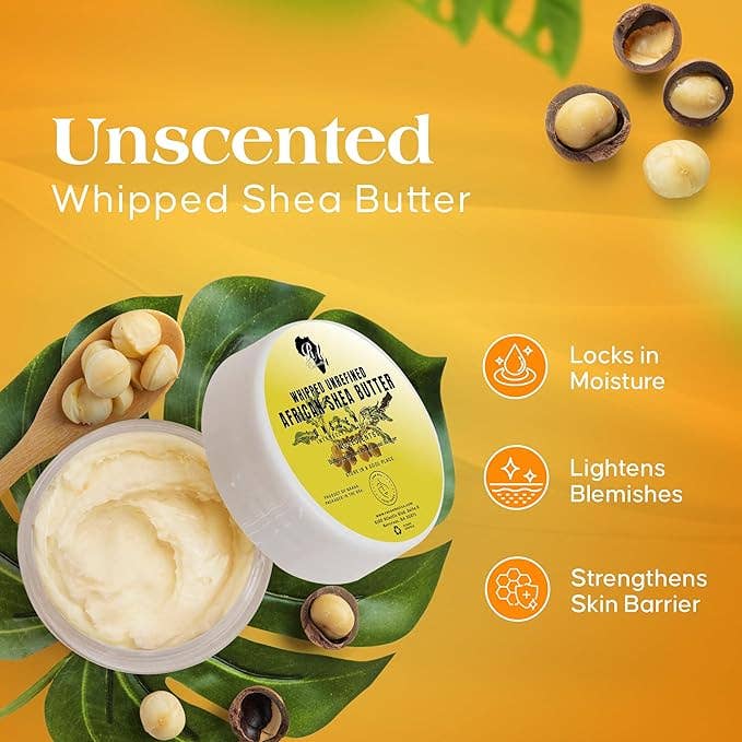 RA Cosmetics, LLC - 100% African Ivory Shea Butter Whipped - Unscented, 12 oz