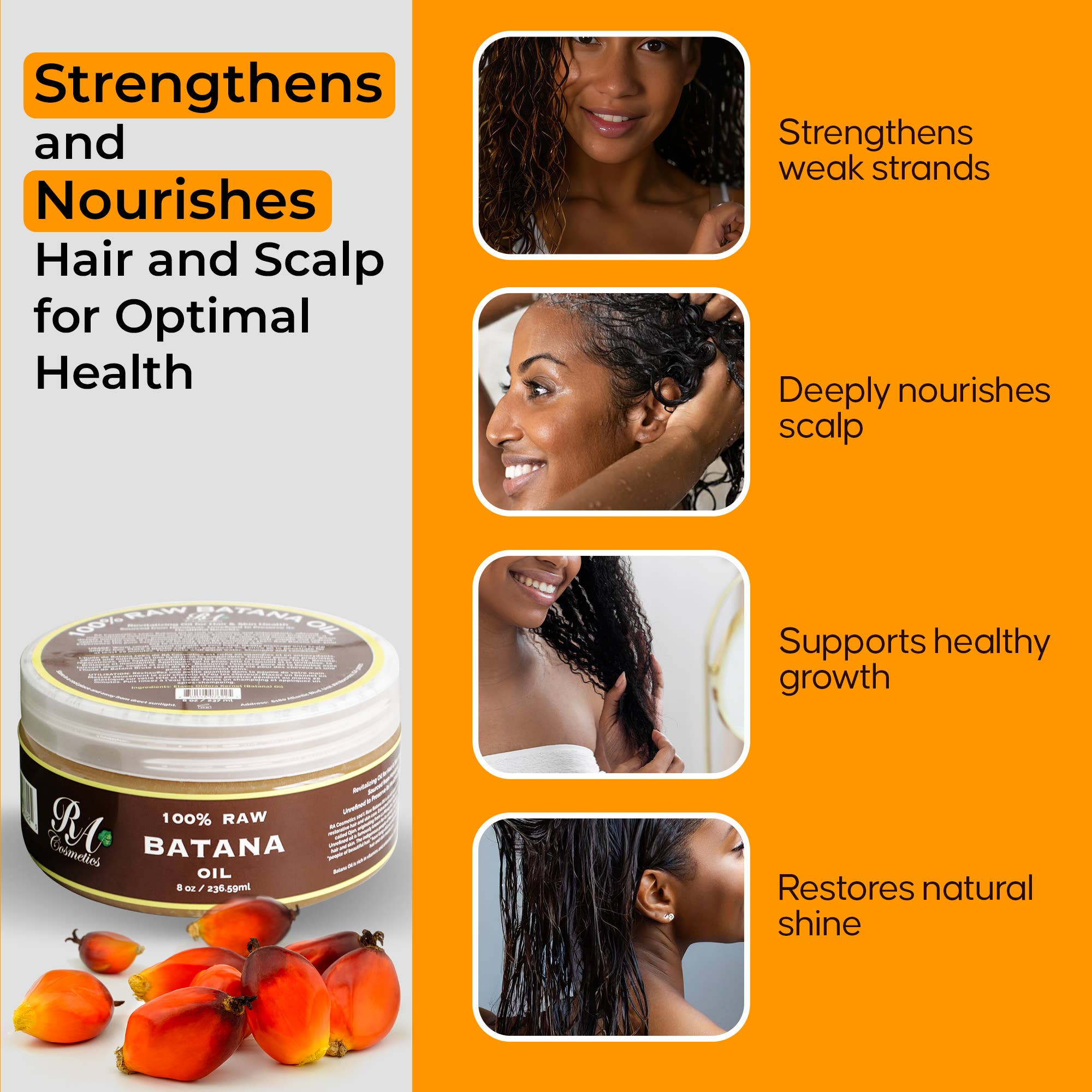 RA Cosmetics - 100% Raw Batana Oil, 8oz -From Honduras