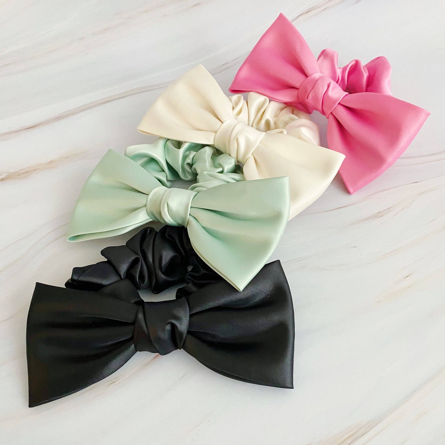 Ellison+Young - Satin Bow Tie Hair Scrunch: Pink