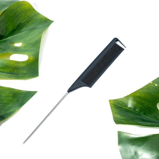 Dosso Beauty - Carbon Fiber Rat Tail Comb with Metal End: Black