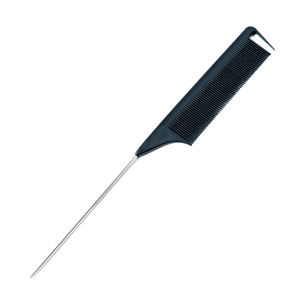 Dosso Beauty - Carbon Fiber Rat Tail Comb with Metal End: Black