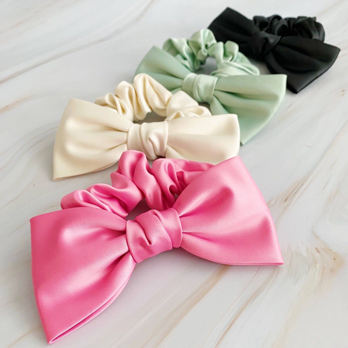 Ellison+Young - Satin Bow Tie Hair Scrunch: Pink