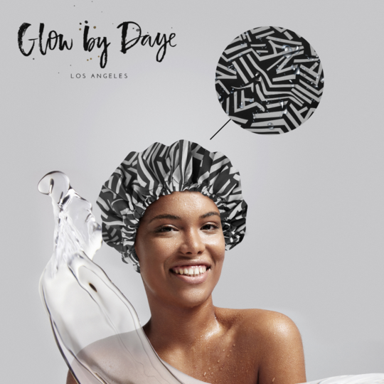 Glow by Daye - Afro Geo Print Satin Lined Shower Cap