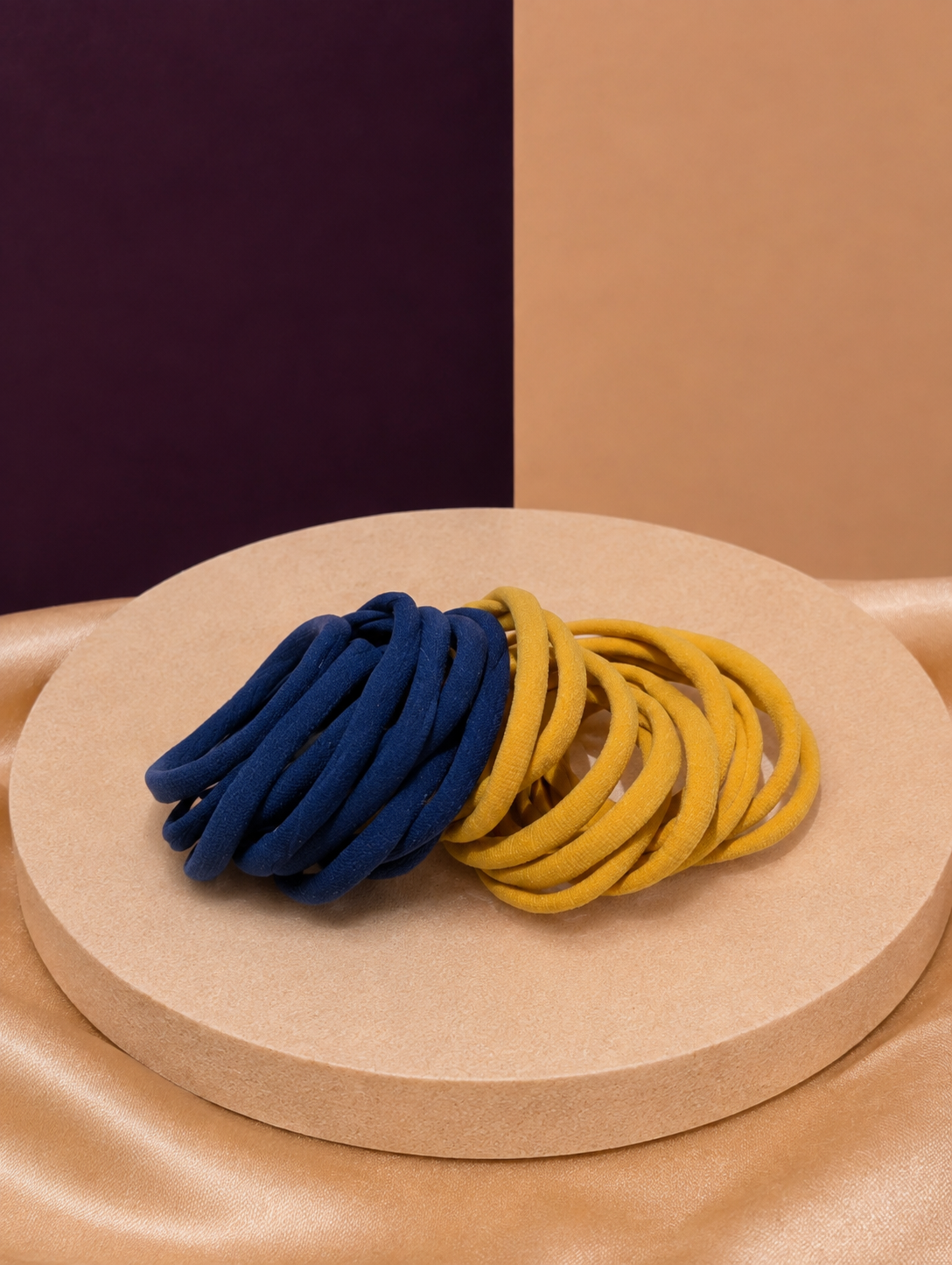 Recycled Nylon Hair Ties Set - Thick Hair (20 Pack) - Blue & Yellow