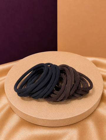 Recycled Nylon Hair Ties Set - Thick Hair (20 Pack) - Black & Brown
