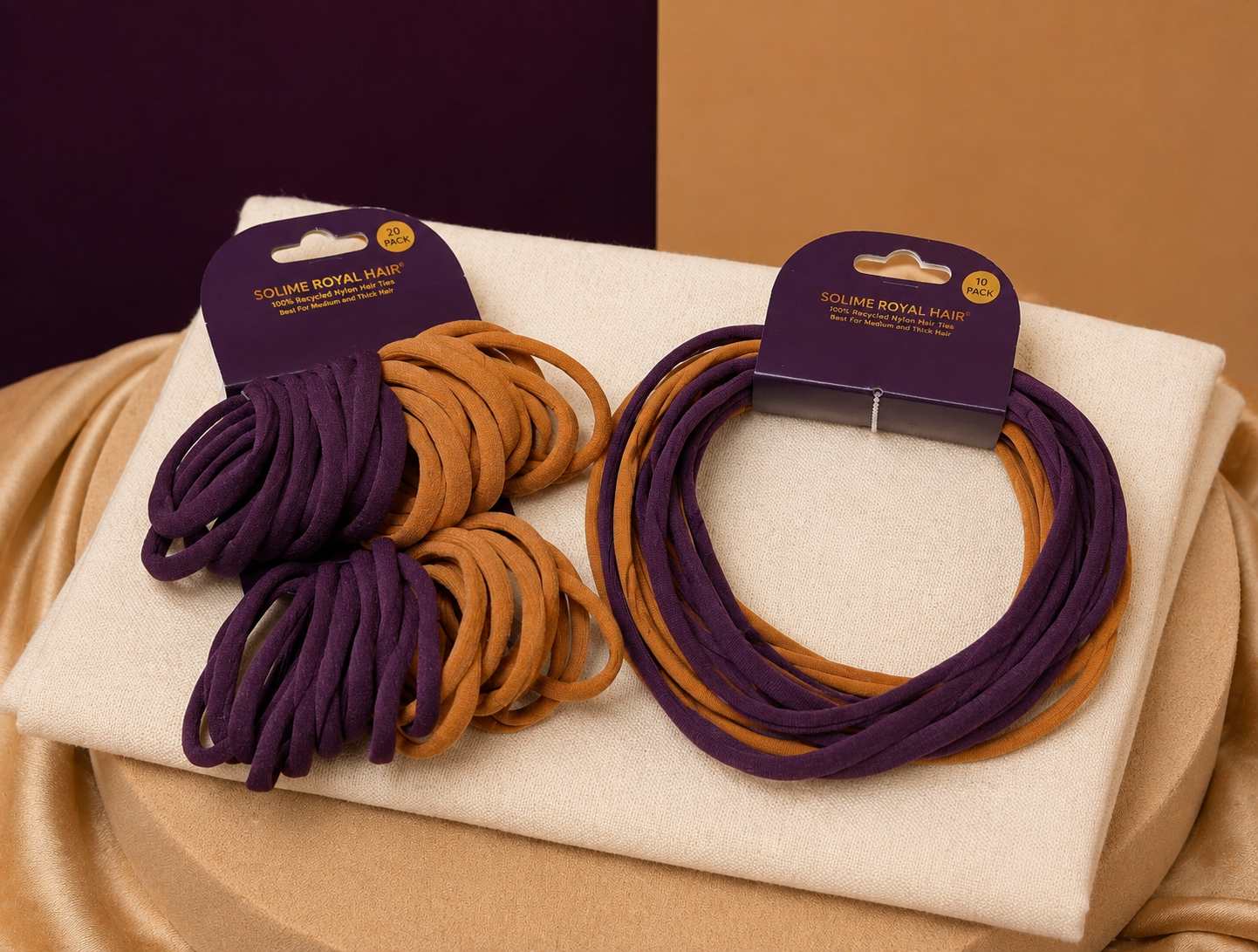 Recycled Nylon Hair Ties Set - Thin Hair (20 Pack)  Purple & Ginger