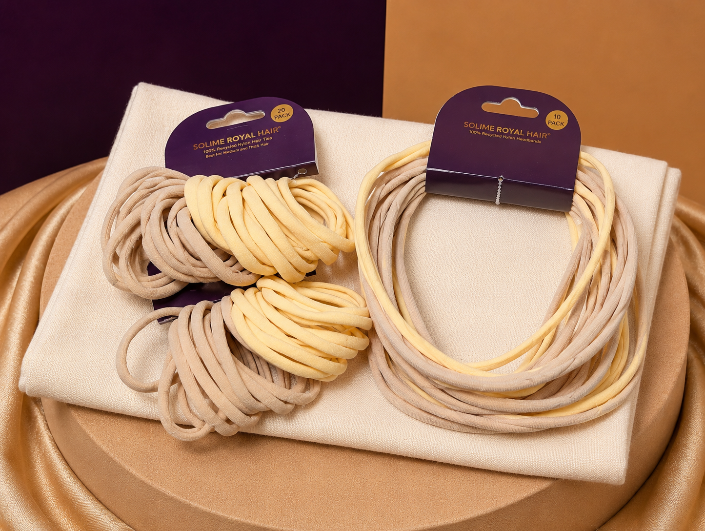 Recycled Nylon Hair Ties Set - Thin Hair (20 Pack)  Beige & Yolk Yellow