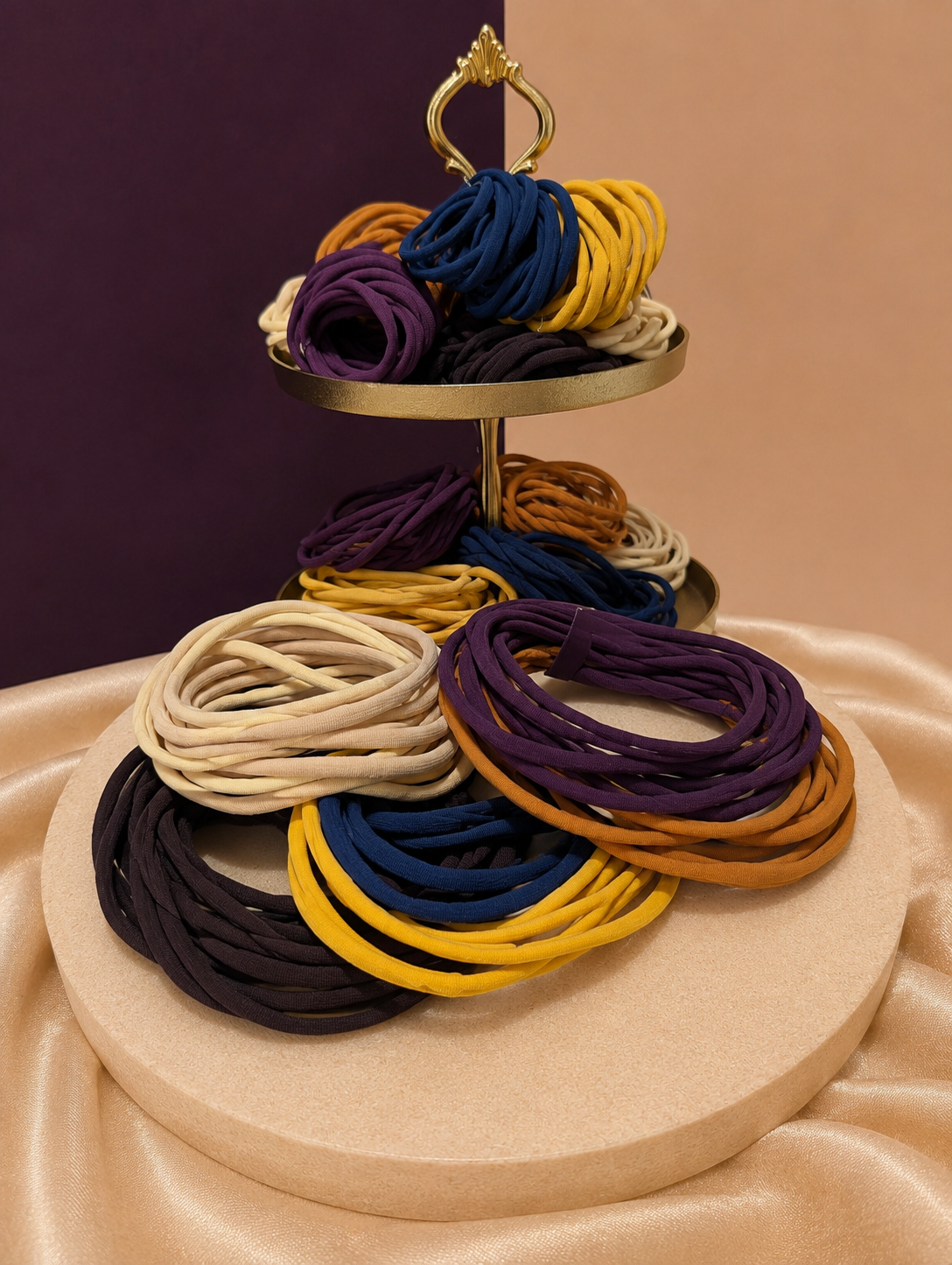 Recycled Nylon Headbands Set (10 Pack) - Beige & Yolk Yellow
