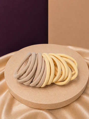 Recycled Nylon Hair Ties Set - Thin Hair (20 Pack)  Beige & Yolk Yellow