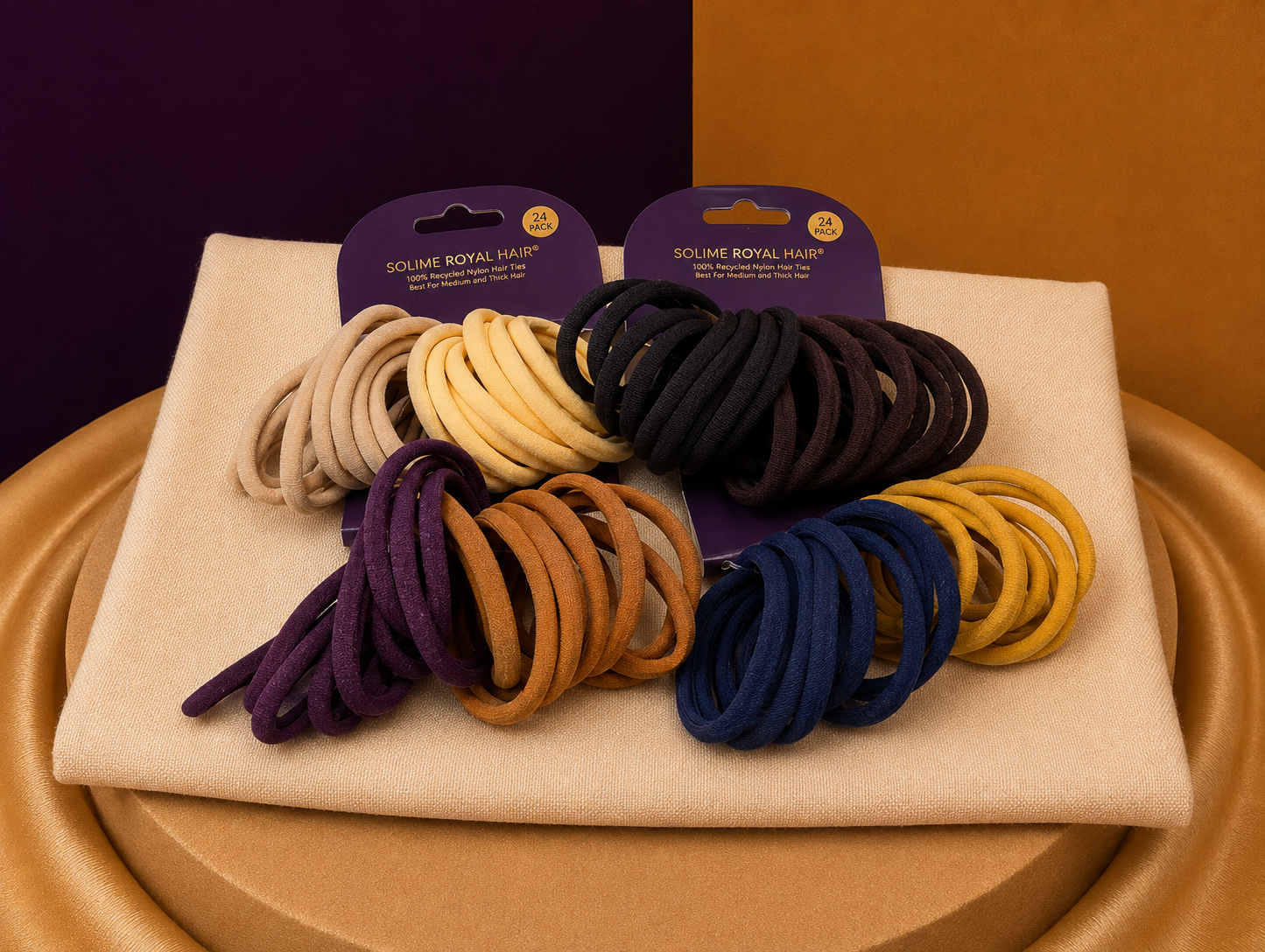 Recycled Nylon Hair Ties Set - Thin Hair (20 Pack)  Purple & Ginger