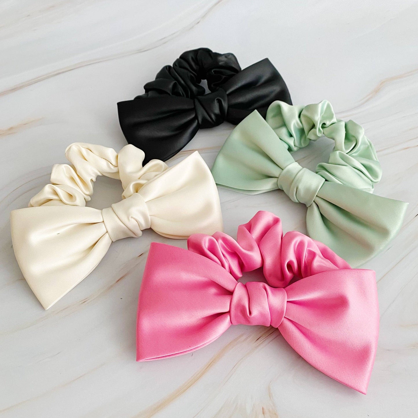 Ellison+Young - Satin Bow Tie Hair Scrunch: Pink