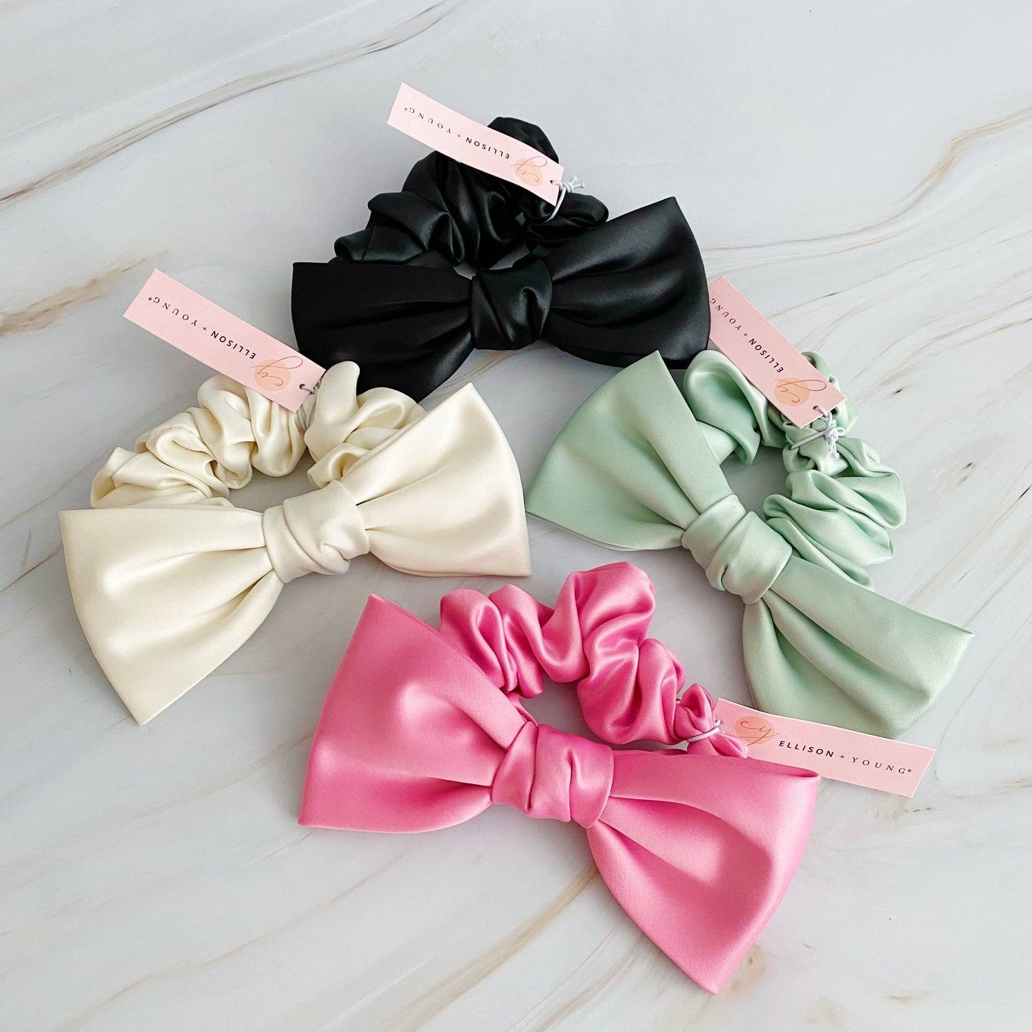 Ellison+Young - Satin Bow Tie Hair Scrunch: Pink