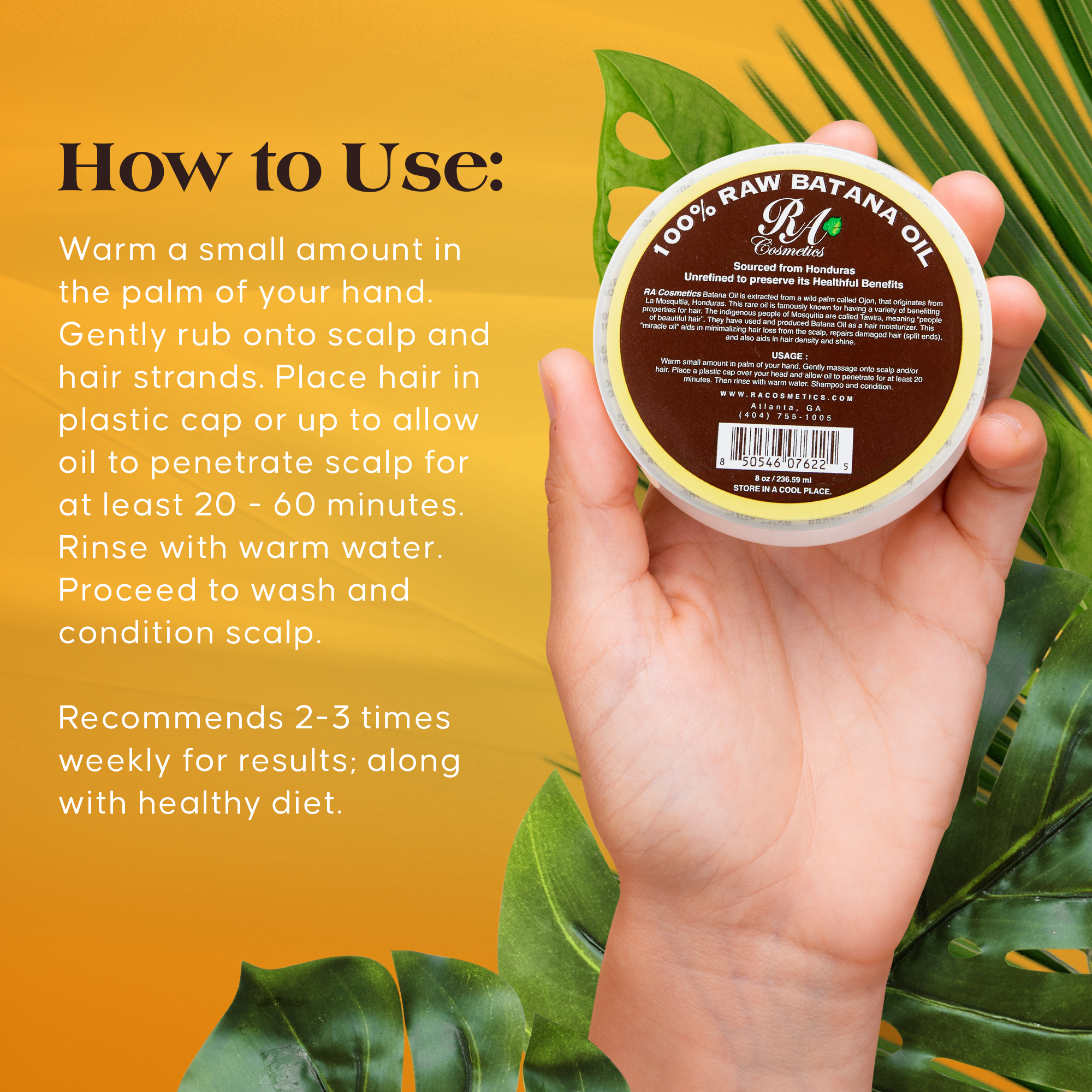 RA Cosmetics - 100% Raw Batana Oil, 8oz -From Honduras