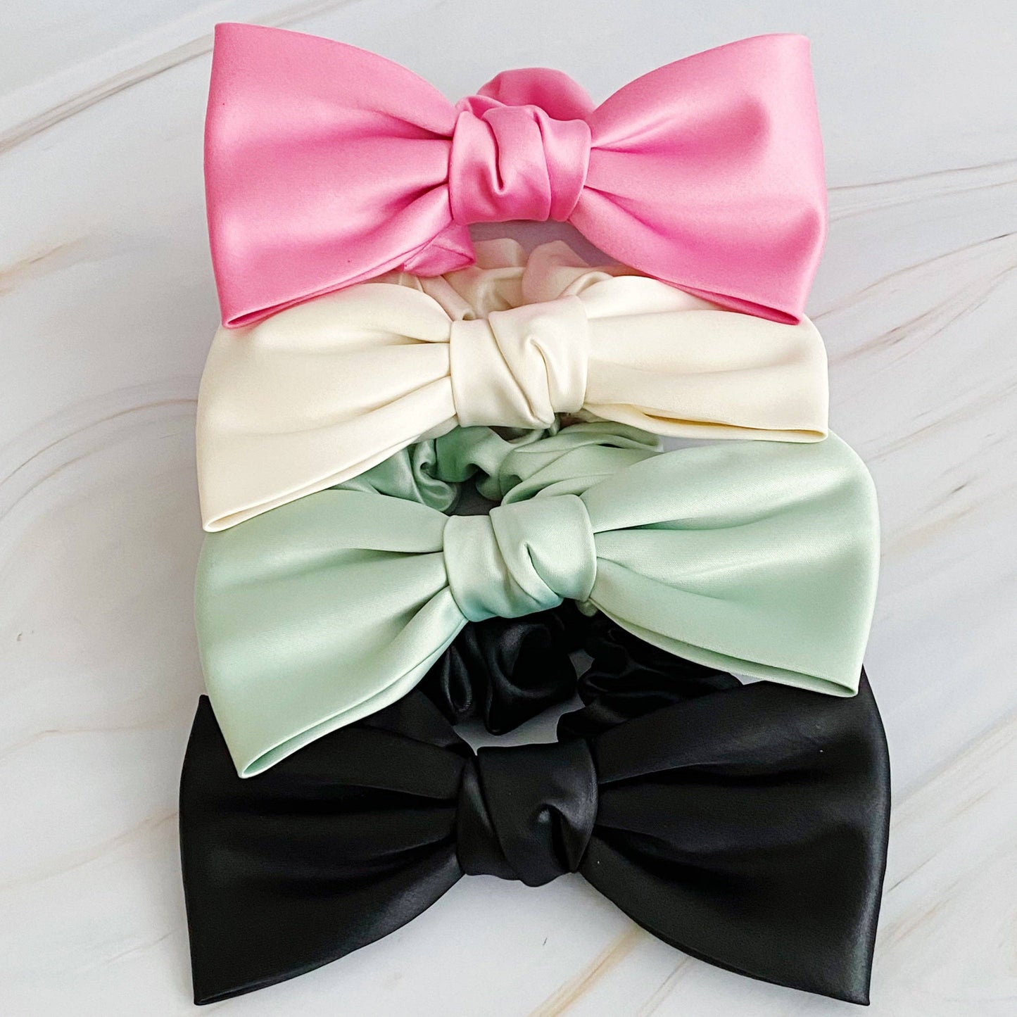 Ellison+Young - Satin Bow Tie Hair Scrunch: Pink