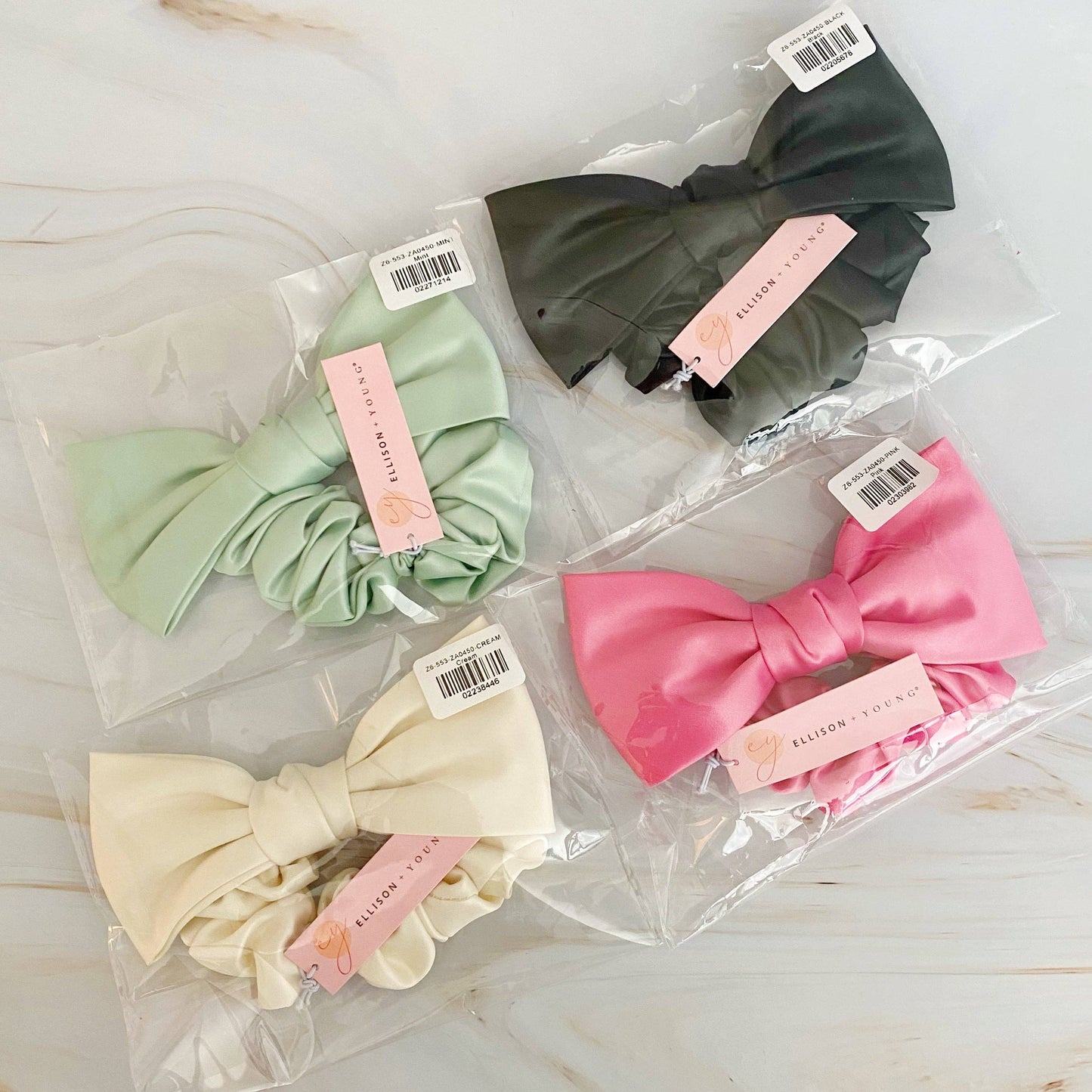 Ellison+Young - Satin Bow Tie Hair Scrunch: Pink